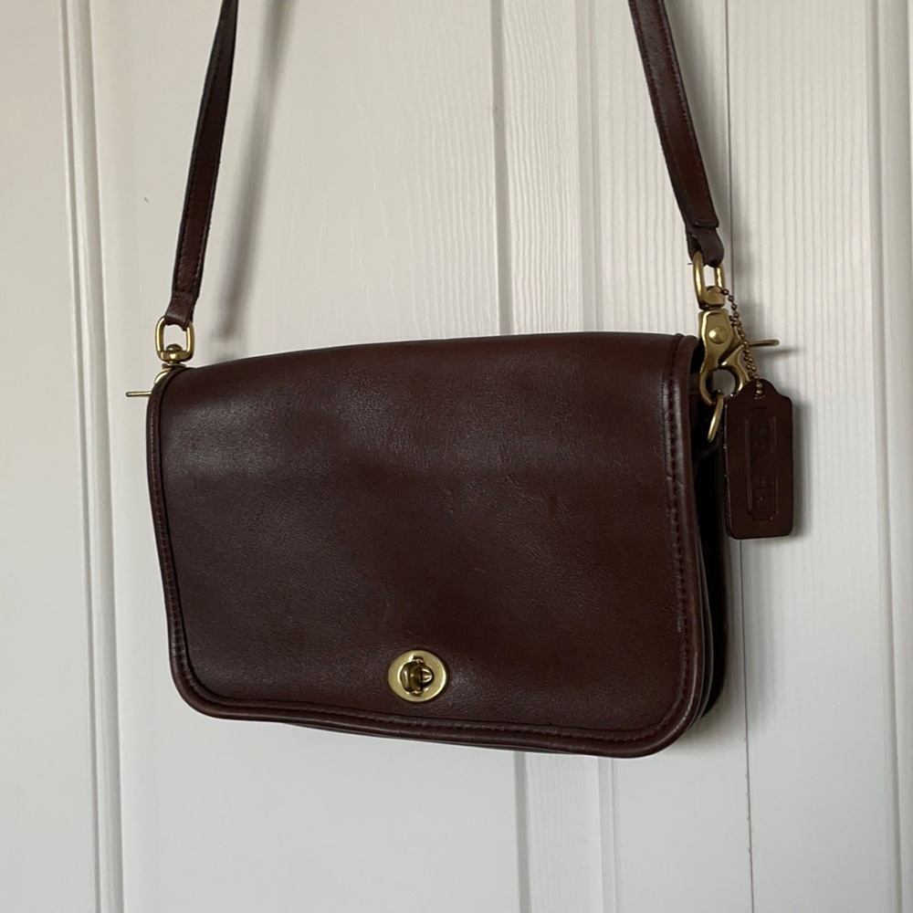Coach Brown Leather Turnlock CrossBody Purse